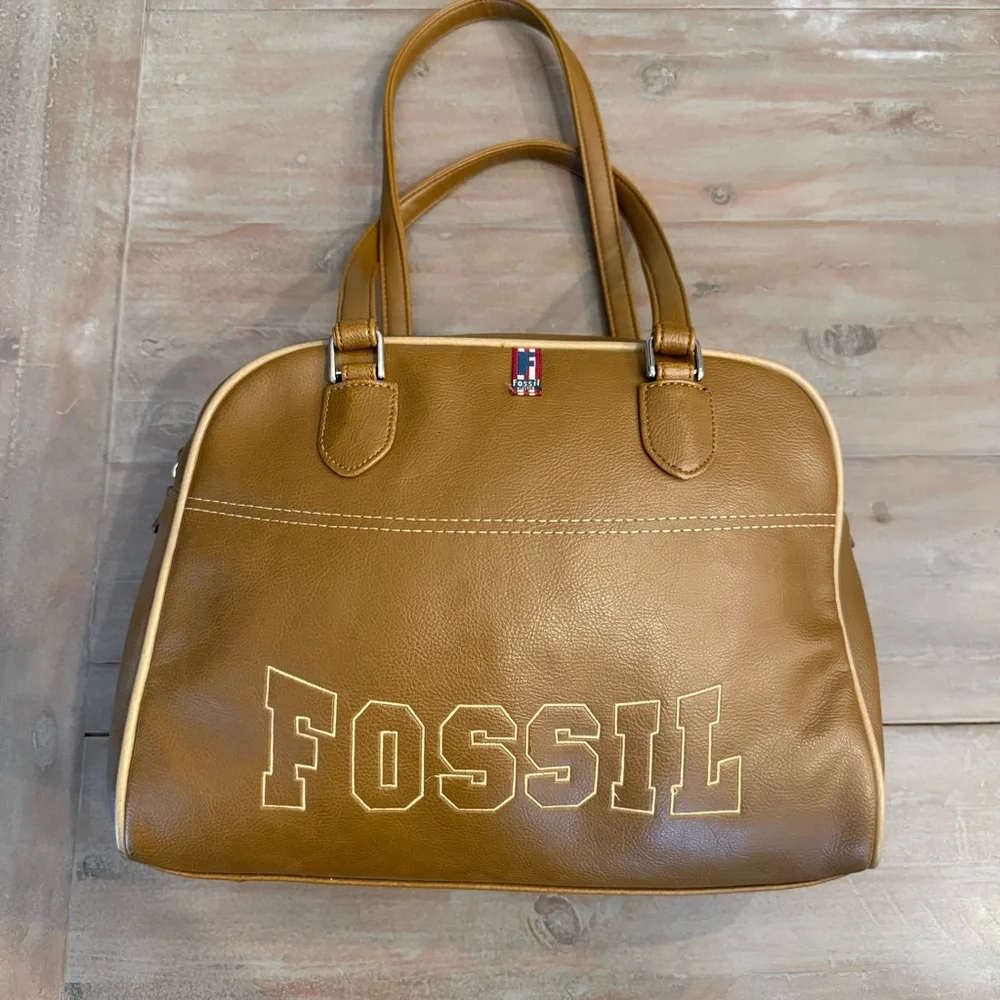 Vintage Fossil Y2K yellow /Brown shoulder strap bag Leather - Picture 1 of 16